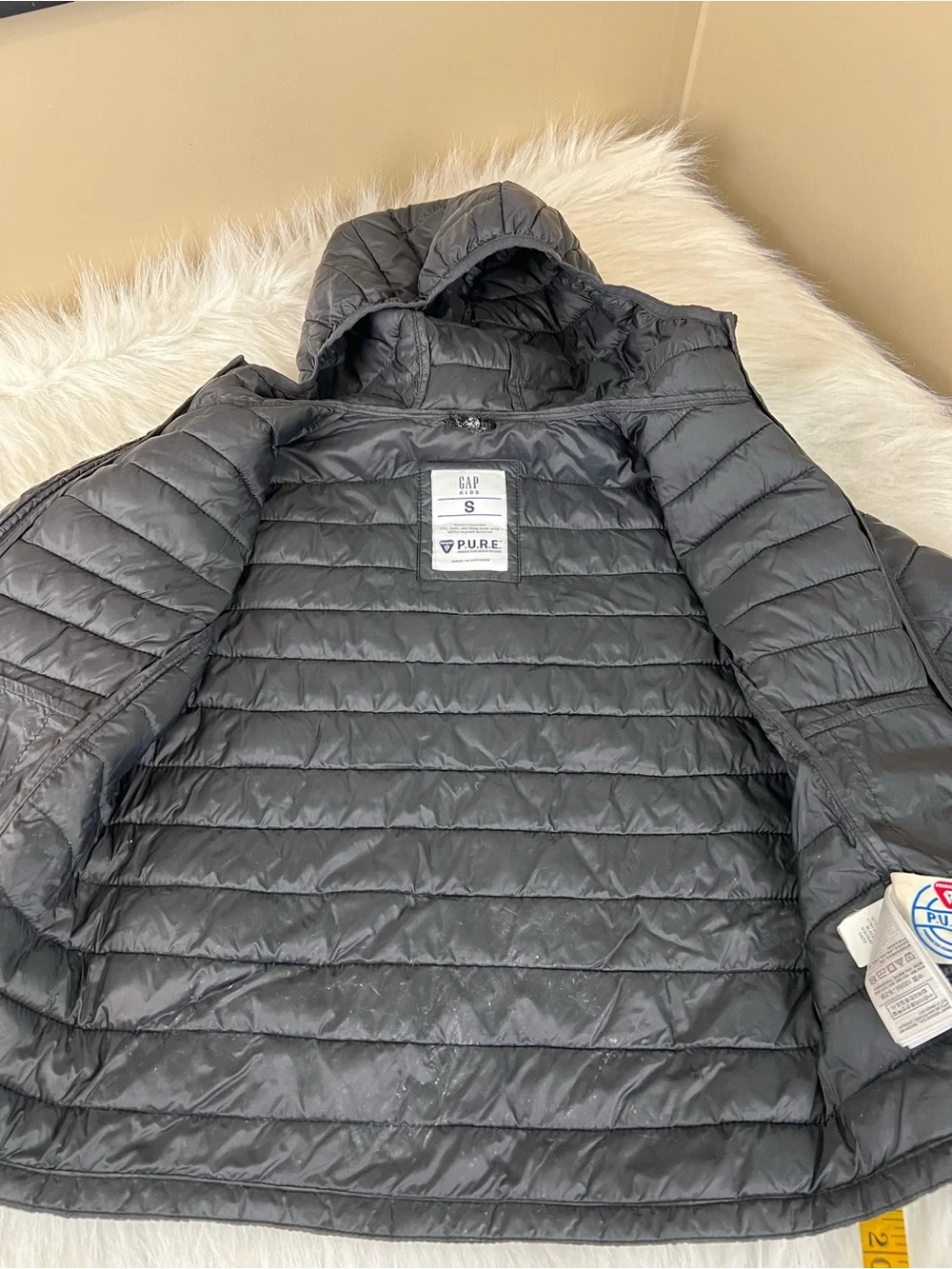 GAP Black Kids Hooded Packable primaloft lightweight Puffer Jacket small